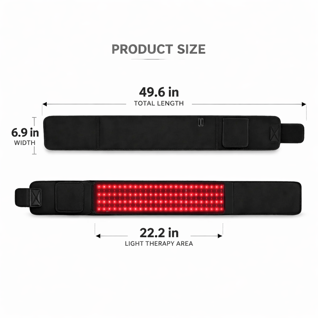 Red630™ HeatWave Flex recovery belt with red and near-infrared light therapy for pain relief and muscle recovery.